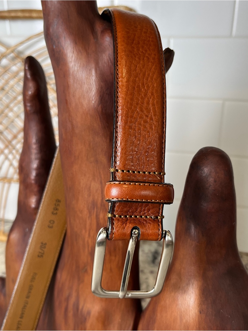 Men's Italian Leather Belt with Silver Buckle - Picture 8 of 8